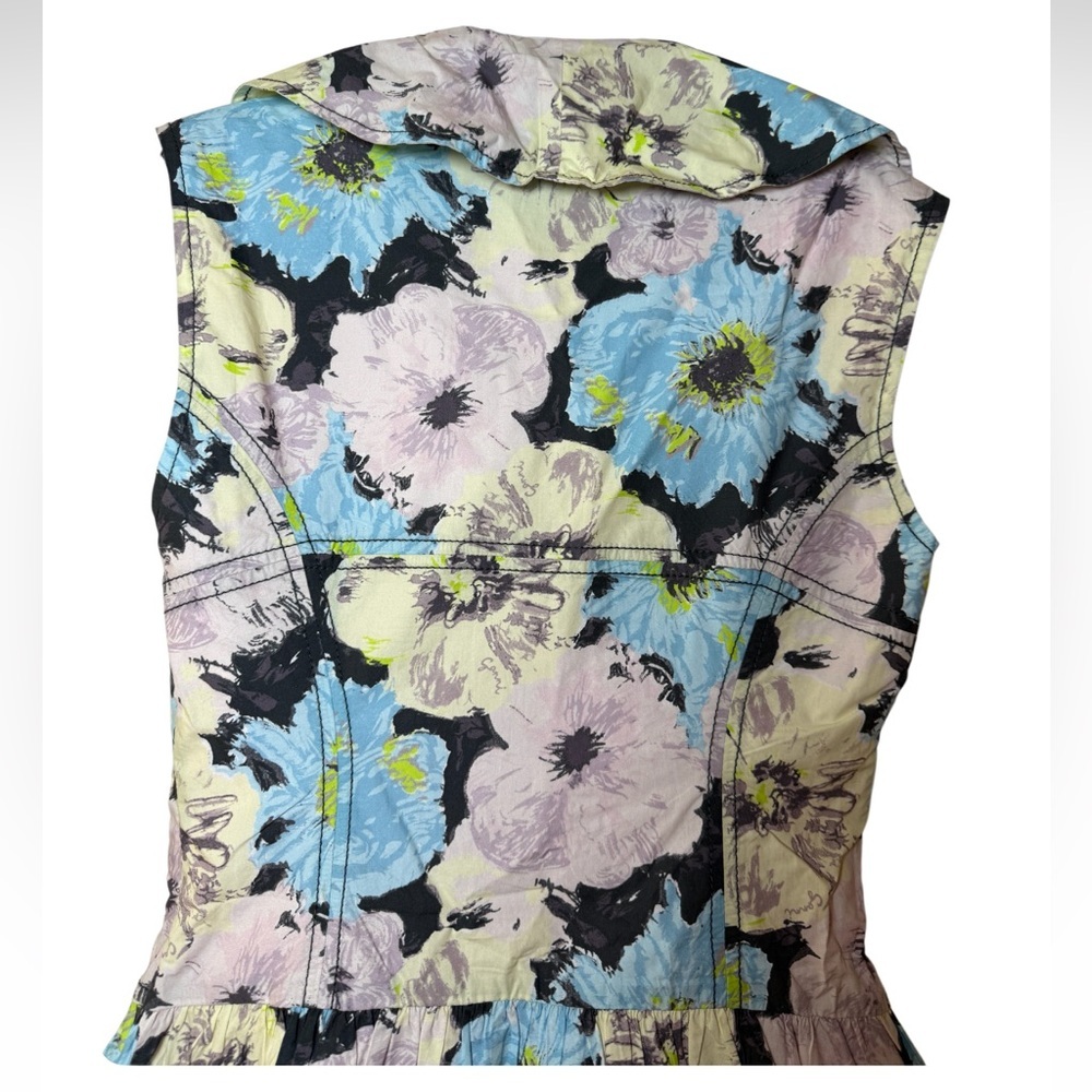 Ganni Floral Printed Sleeveless Cotton Poplin Mini Dress Size US 0, Euro 32 - Picture 5 of 12